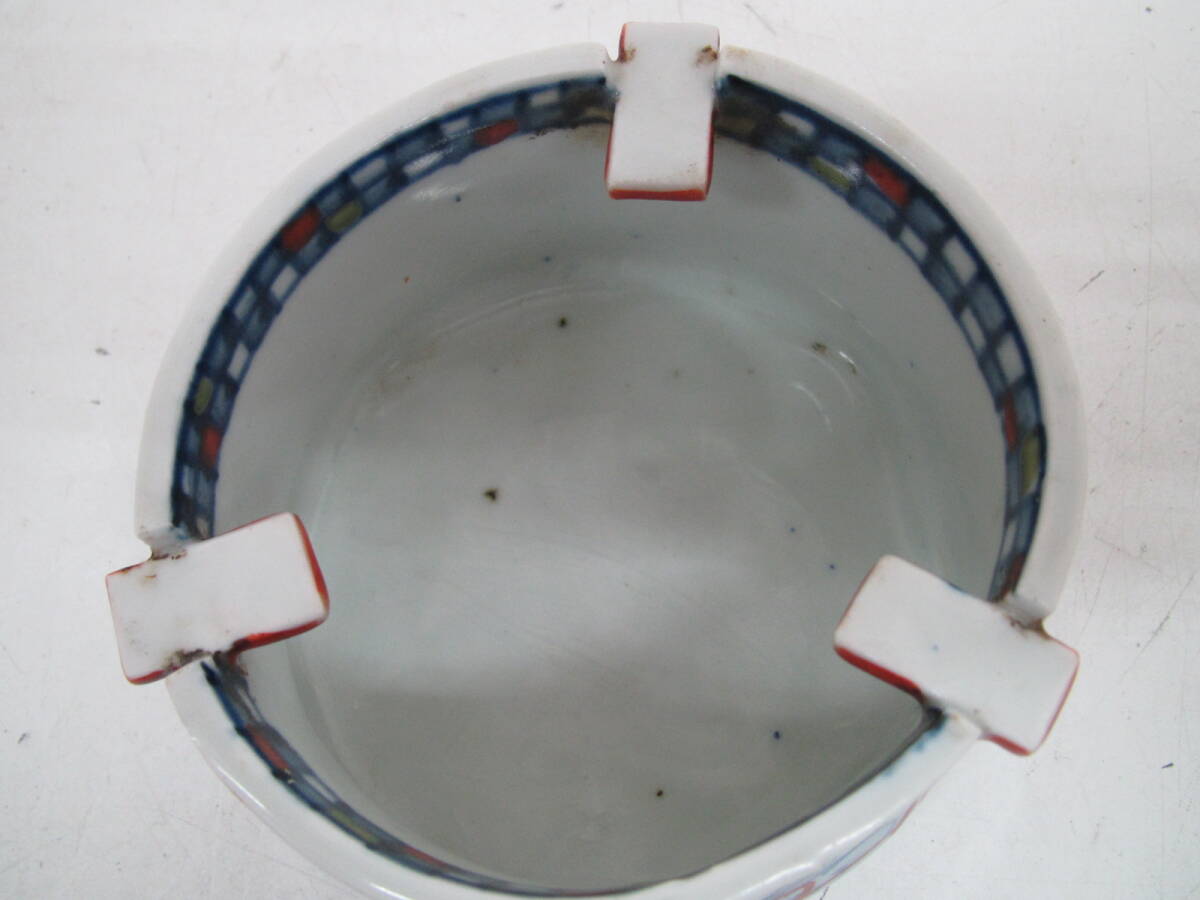 灰皿 中国 青磁 染付 山水 川魚 銘あり 径約11cm 高さ約6cmの画像5