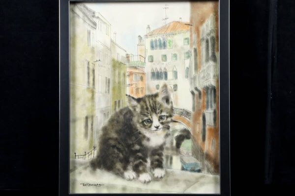 .*.* genuine work guarantee bamboo .. one .[ cat ] autograph oil painting 6 number T[R110.2]QP2/24.2 around /SI/(120)