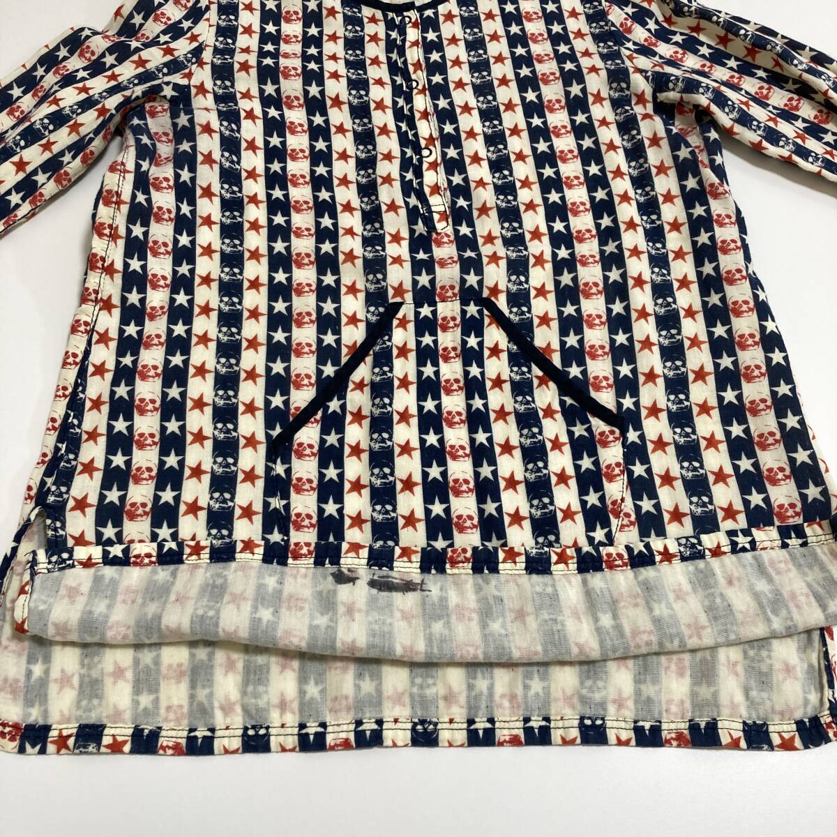 90s HYSTERIC GLAMOUR スカル スター ストライプ ガーゼ 長袖 カットソー ヒステリックグラマー Tシャツ VINTAGE Y2K archive 4010134