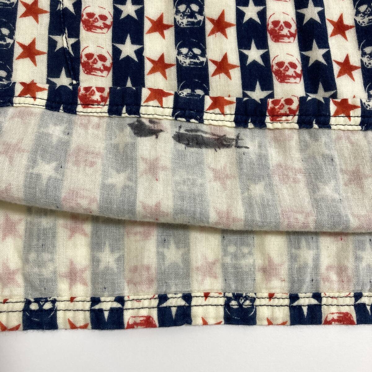 90s HYSTERIC GLAMOUR スカル スター ストライプ ガーゼ 長袖 カットソー ヒステリックグラマー Tシャツ VINTAGE Y2K archive 4010134