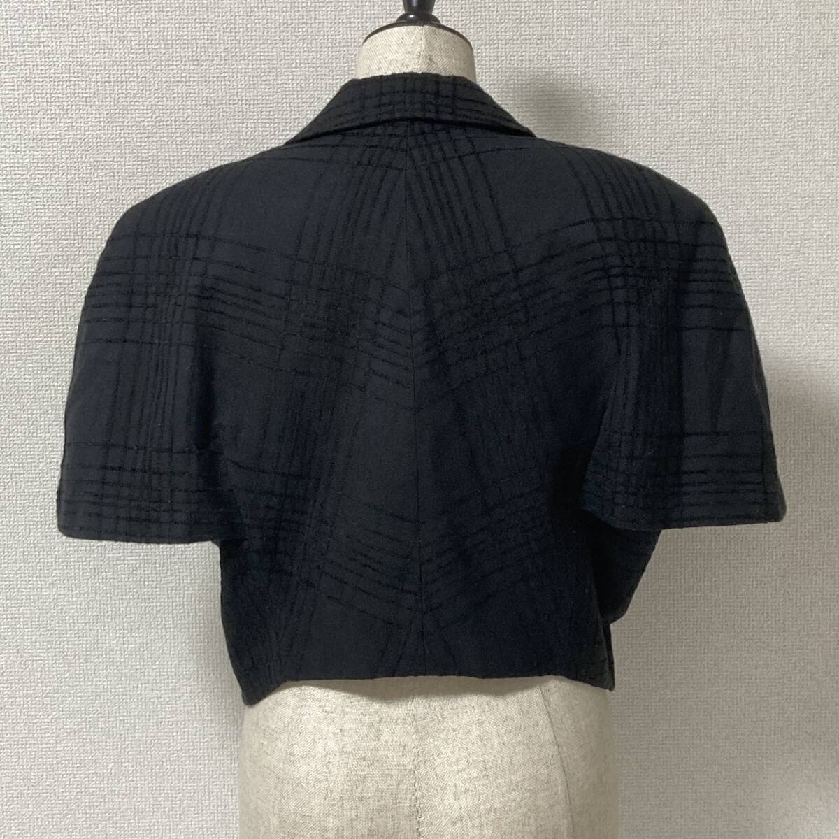 80s チェック COMME des GARCONS 半袖 ウール ジャケット ボレロ ブラック 黒 コムデギャルソン VINTAGE archive 4030247
