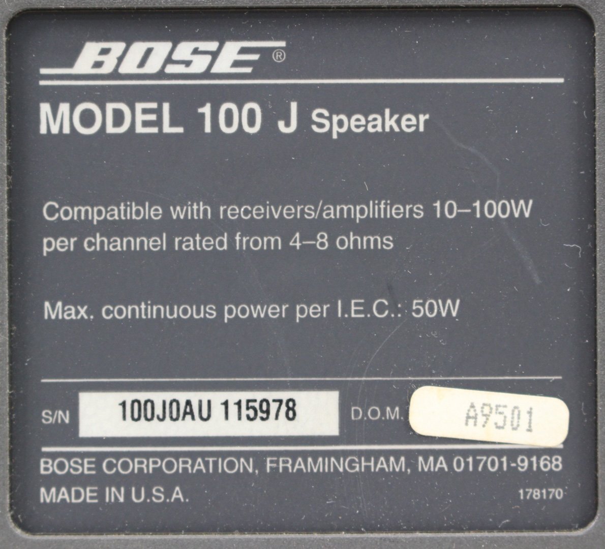 □現状品□ BOSE Model 100 J Speakres スピーカー(ペア) ※音出し確認OK (2771129)の画像6