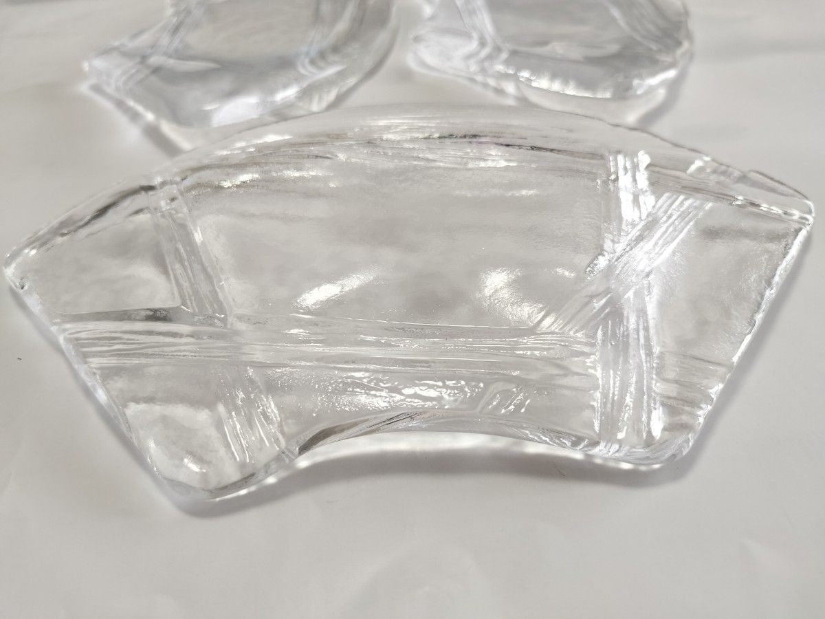 KAGAMI CRYSTAL ガラス皿 6枚 銘々皿 昭和レトロ アンティーク カガミクリスタル 扇子皿 扇形 飾り皿 菓子皿
