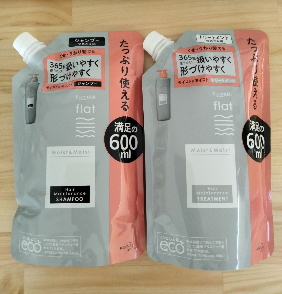 flat(フラットモイスト&モイスト　シャンプートリートメントつめかえ用 600ml リフレッシュフローラルの香り　各1個