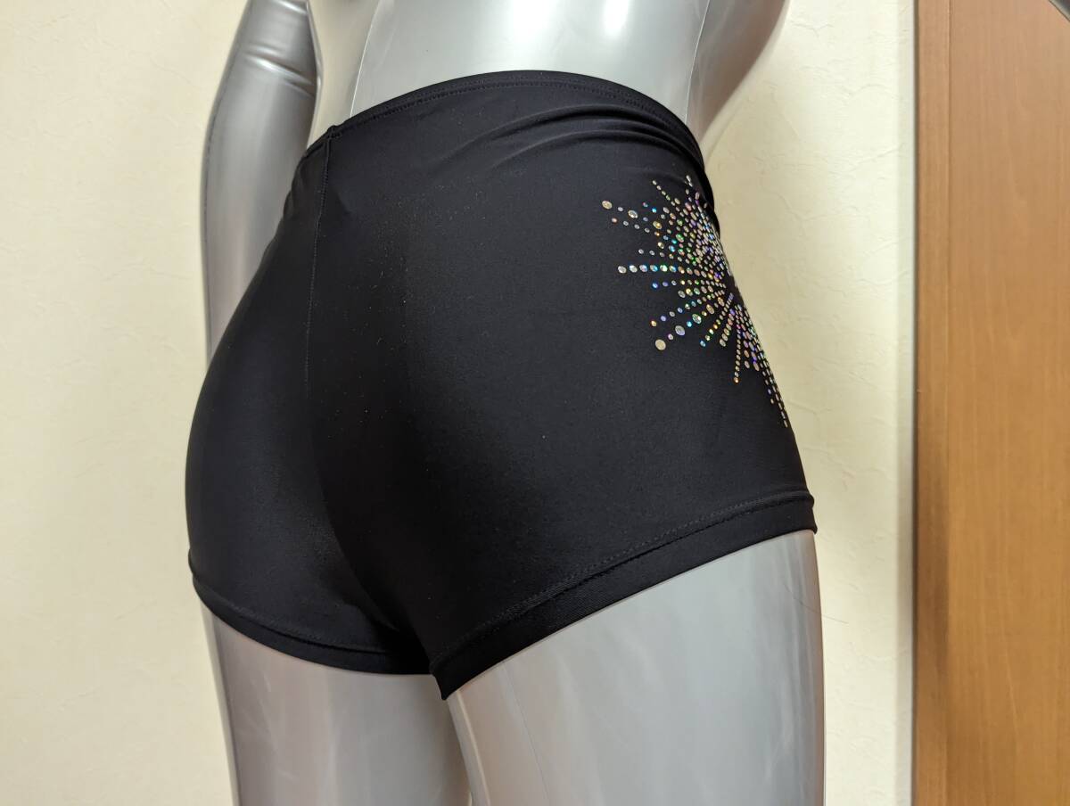 ジムファイン 女子器械体操 新体操 ダンス ショートスパッツ 黒 装飾 サイズALAの画像5