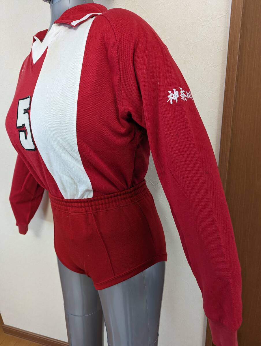 神奈川県住吉高校 アシックス レコーダー 女子バレーボールユニフォーム 赤/白 サイズ上L程度/下L #5の画像5