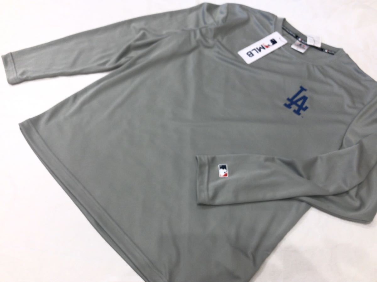 新品 MLB公式 ドジャース 長袖 ドライメッシュ Tシャツ グレー LL ロングスリーブ 野球 大谷翔平の画像2