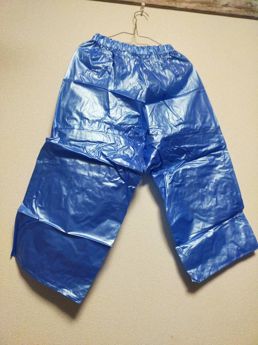 レインパンツ パールブルー 七分丈 PVC ビニール合羽 ハーフパンツ 光沢 ビニールズボン レインスーツの画像1