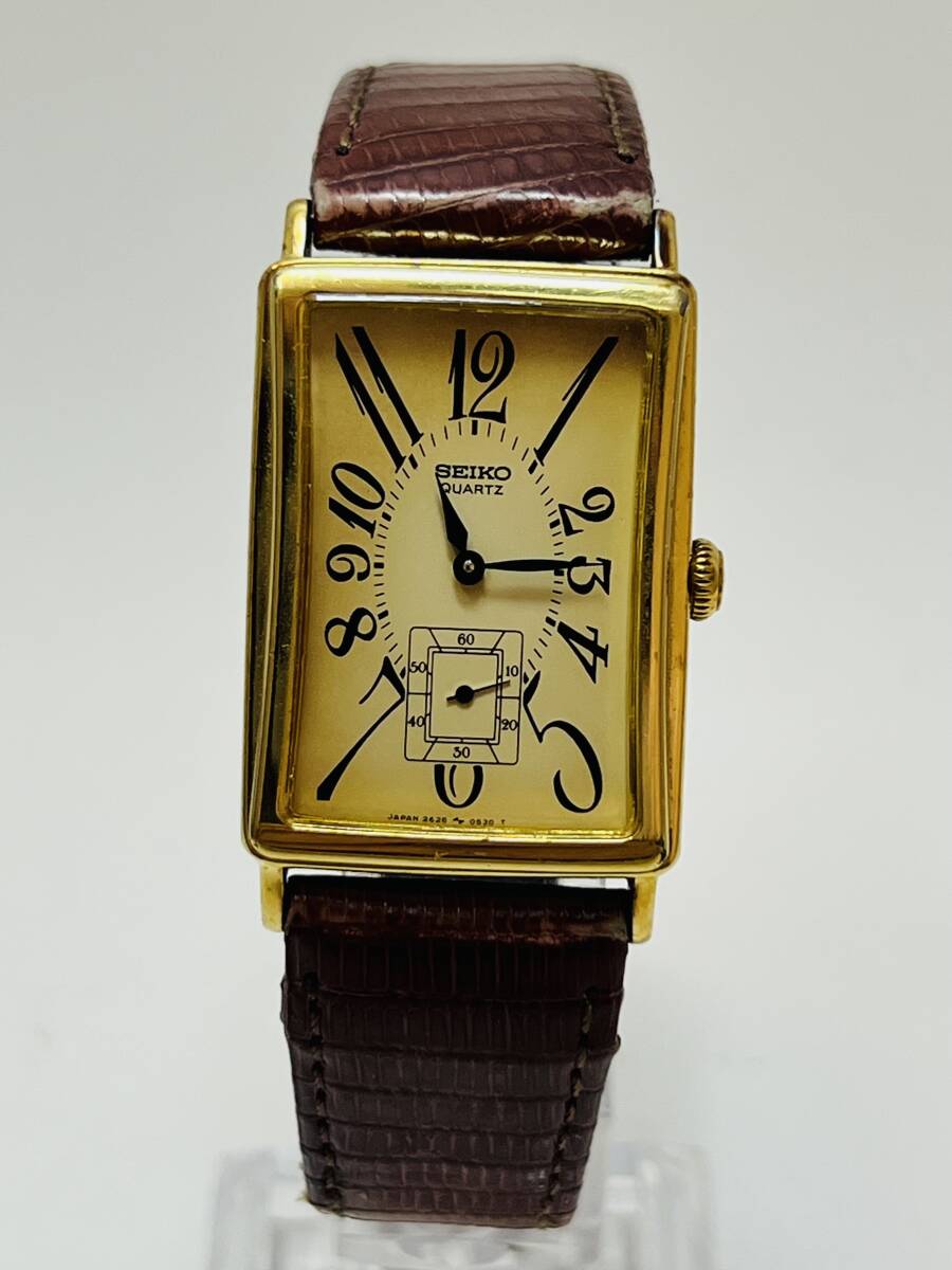 動作未確認 SEIKO セイコー クオーツ 2628-5110 QUARTZ  革ベルト ゴールド系 腕時計の画像1