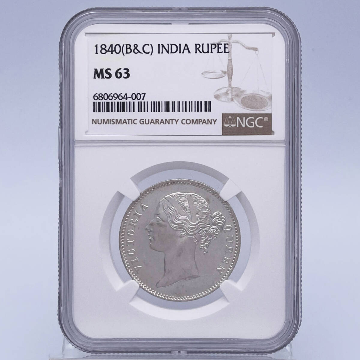 ★日終 1円～★ MS63 ヤングヘッド 1840B＆C 英領インド ヴィクトリア女王 1ルピー NGC イギリス 英国 銀貨 アンティーク 世界コイン 07の画像3