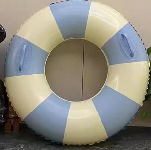 浮き輪 うきわ 大人用 浮輪 子供用 取って付き O型 フロート 水遊び用 かわいい 夏休み スイミング 外径75cm ブルーストライプ柄_画像1