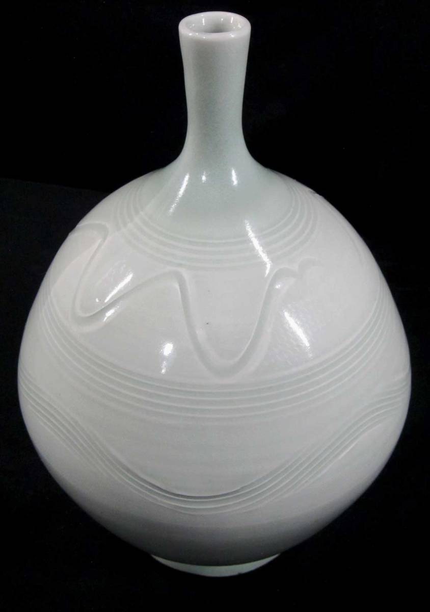 砥部焼 龍泉窯 花瓶 口径２.３×径１５×高２３.６cm_画像7