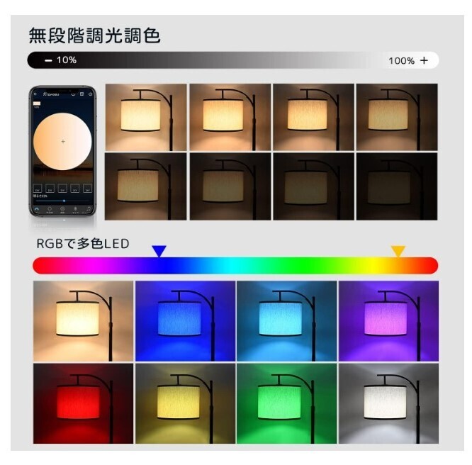 フロアスタンド フロアランプ LED フロアライト 組み立て式 ライトスタンド RGB LED電球 9W 無段階調光調色 照明灯 Nilight_画像4