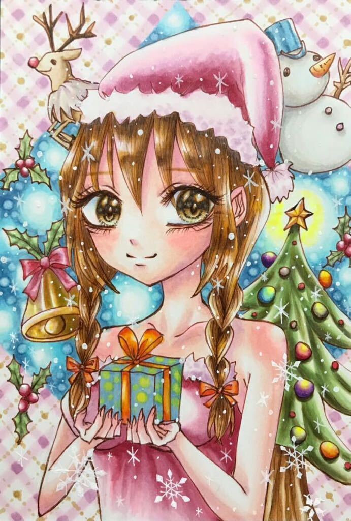  fine clothes fine clothes Christmas girl ko pick color white card post card size hand-drawn illustrations original work illustration.