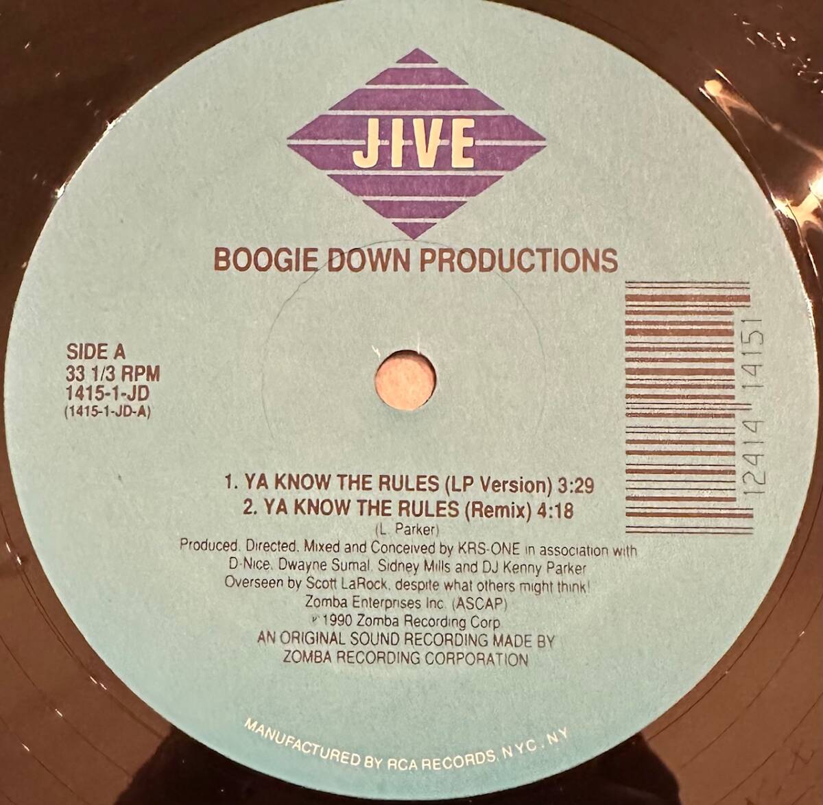 ■1990年 オリジナル US盤 Boogie Down Productions - Ya Know The Rules 12”EP 1425-1-JD JIVE_画像3