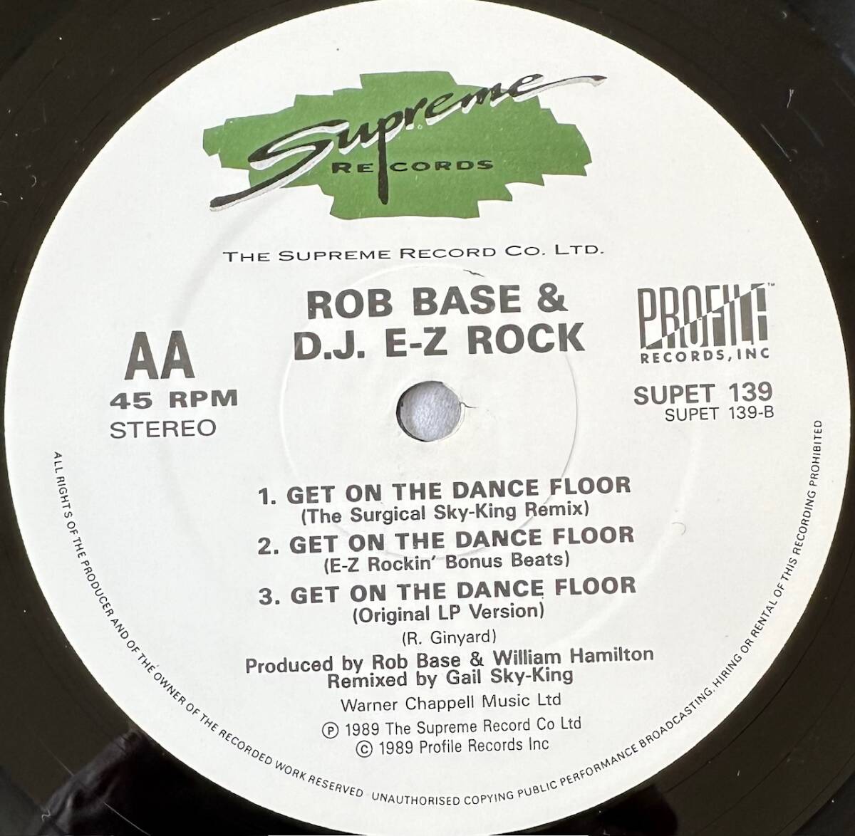 ■1989年 オリジナル UK盤 Rob Base & D.J. E-Z Rock - Get On The Dance Floor 12”EP SUPET 139 Supreme Records_画像4