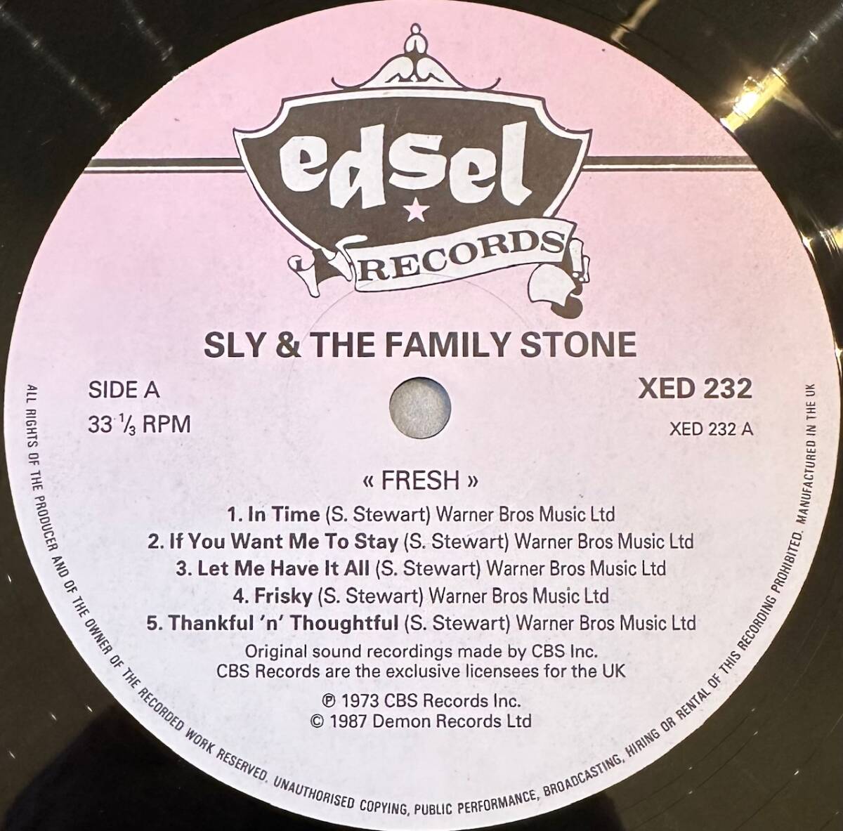 ■1987年 Reissue UK盤 Sly & The Family Stone - Fresh 12”LP XED 232 Edsel Records_画像3