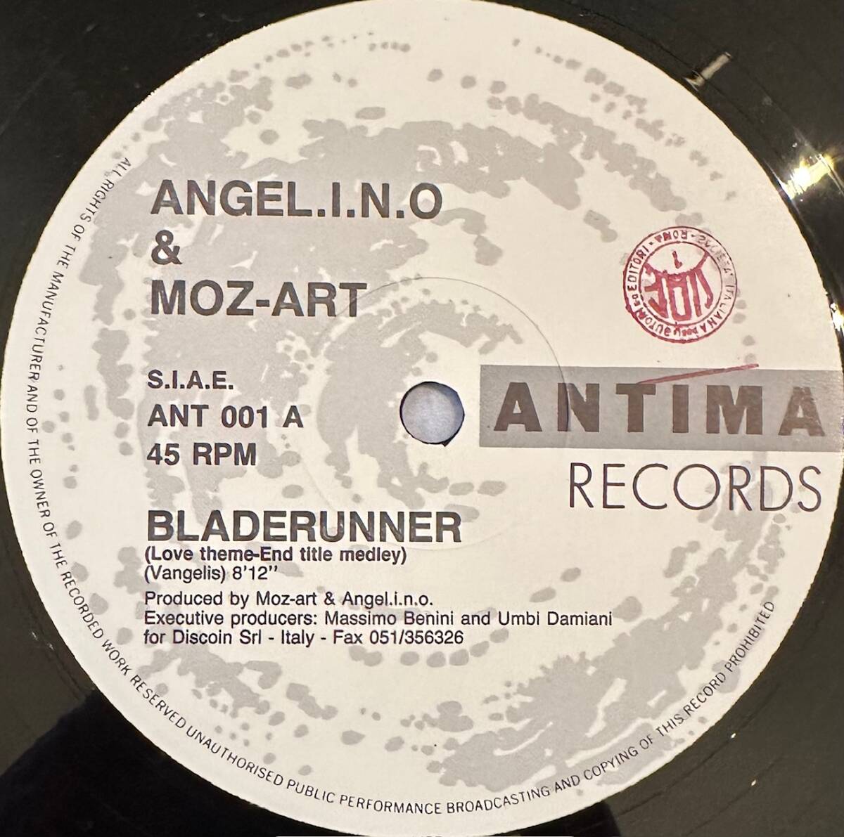 ■1990年 オリジナル Italy盤 Angel.I.N.O & Moz-Art - Bladerunner 12”EP ANT 001 Antima Records ブレードランナー_画像3