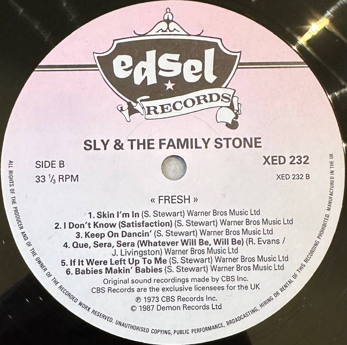 ■1987年 Reissue UK盤 Sly & The Family Stone - Fresh 12”LP XED 232 Edsel Records_画像4