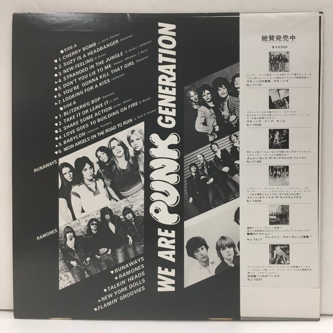 LP 決定盤!! これがパンクだ We Are Punk Generation RJ7237 Ramones / Talking Heads / New York Dolls / Runaways / Flamin' Grooviesの画像2