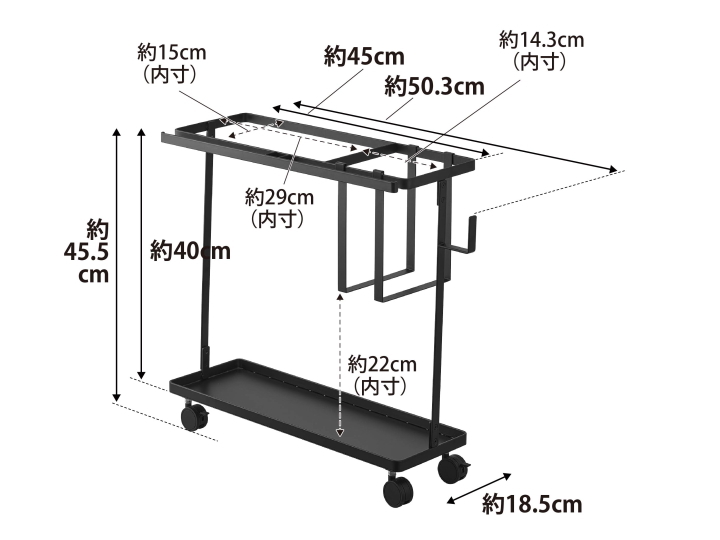キャスター付き フィットネスグッズ収納ラック 黒 収納 ヨガマット ダンベル 収納 便利 小物収納 おしゃれ 山崎実業 タワー_画像10