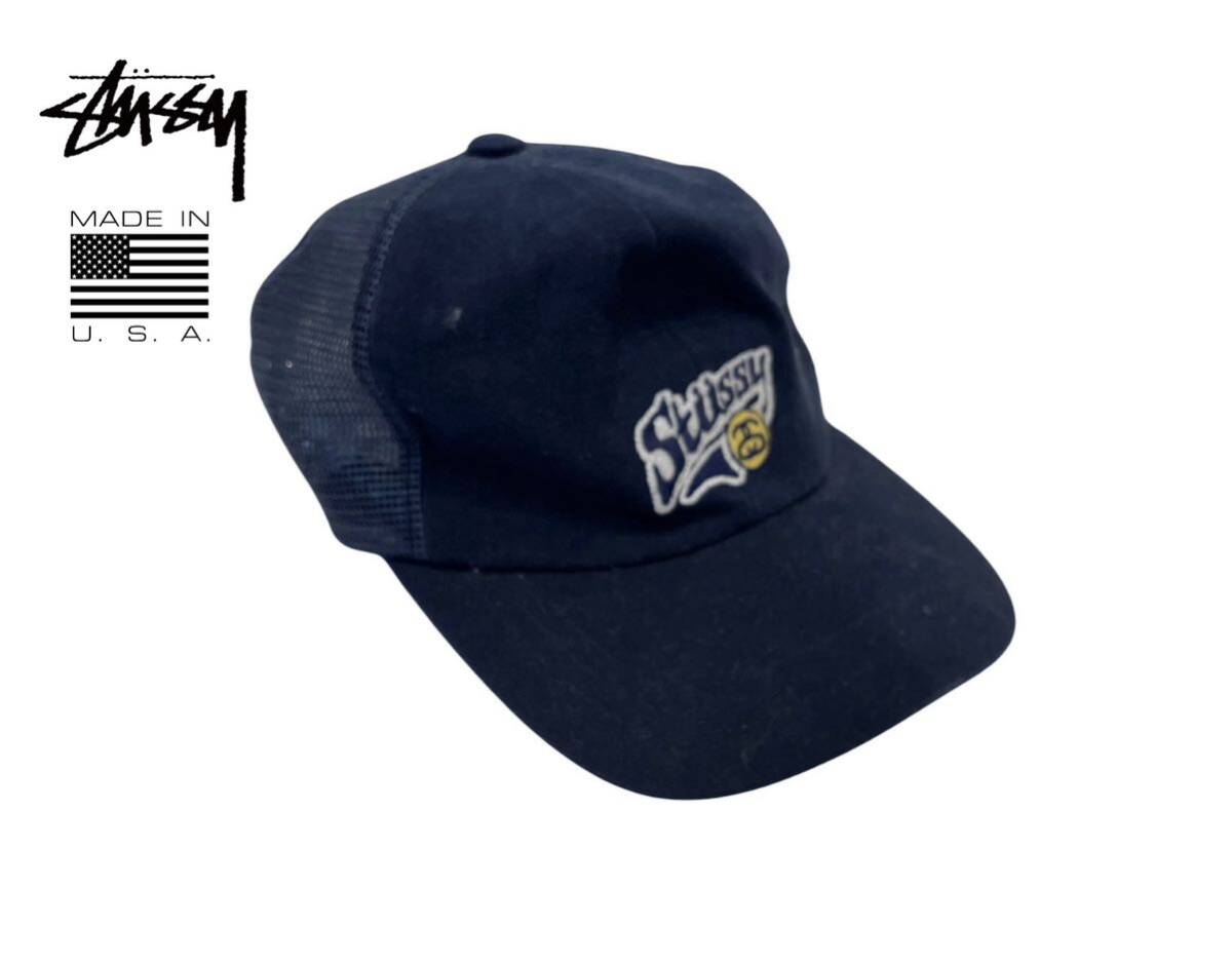 USA製 90s STUSSY MESH CAP 紺タグ ビンテージ レイカーズ USA ステューシー メッシュ キャップ スナップバック 帽子の画像1
