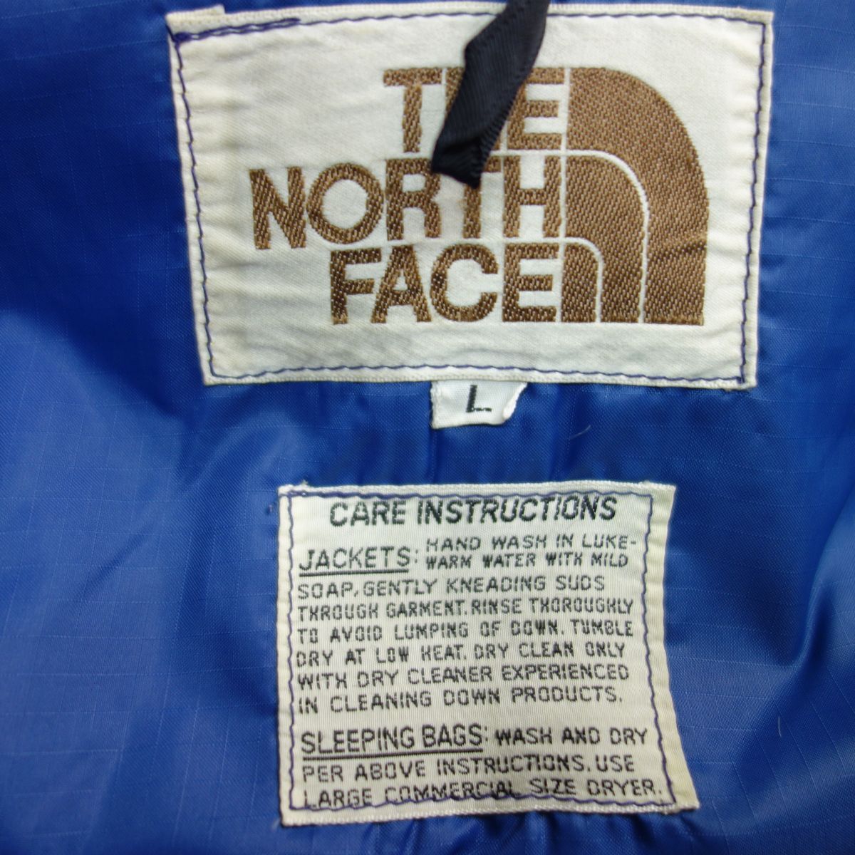 80s THE NORTH FACE ノースフェイス 茶タグ ダウンジャケット 青 レディース キッズ L ヴィンテージの画像7