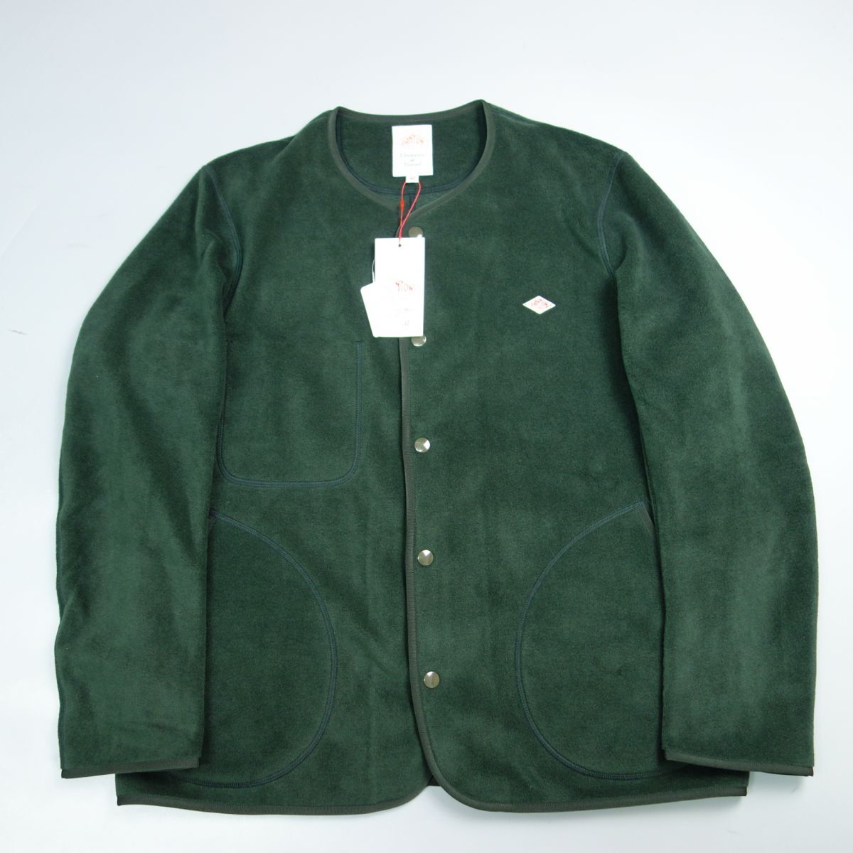 未使用タグ付き DANTON ダントン FLEECE COLLARLESS JACKET フリースノーカラージャケット 42 メンズ 緑 JD-8939の画像1