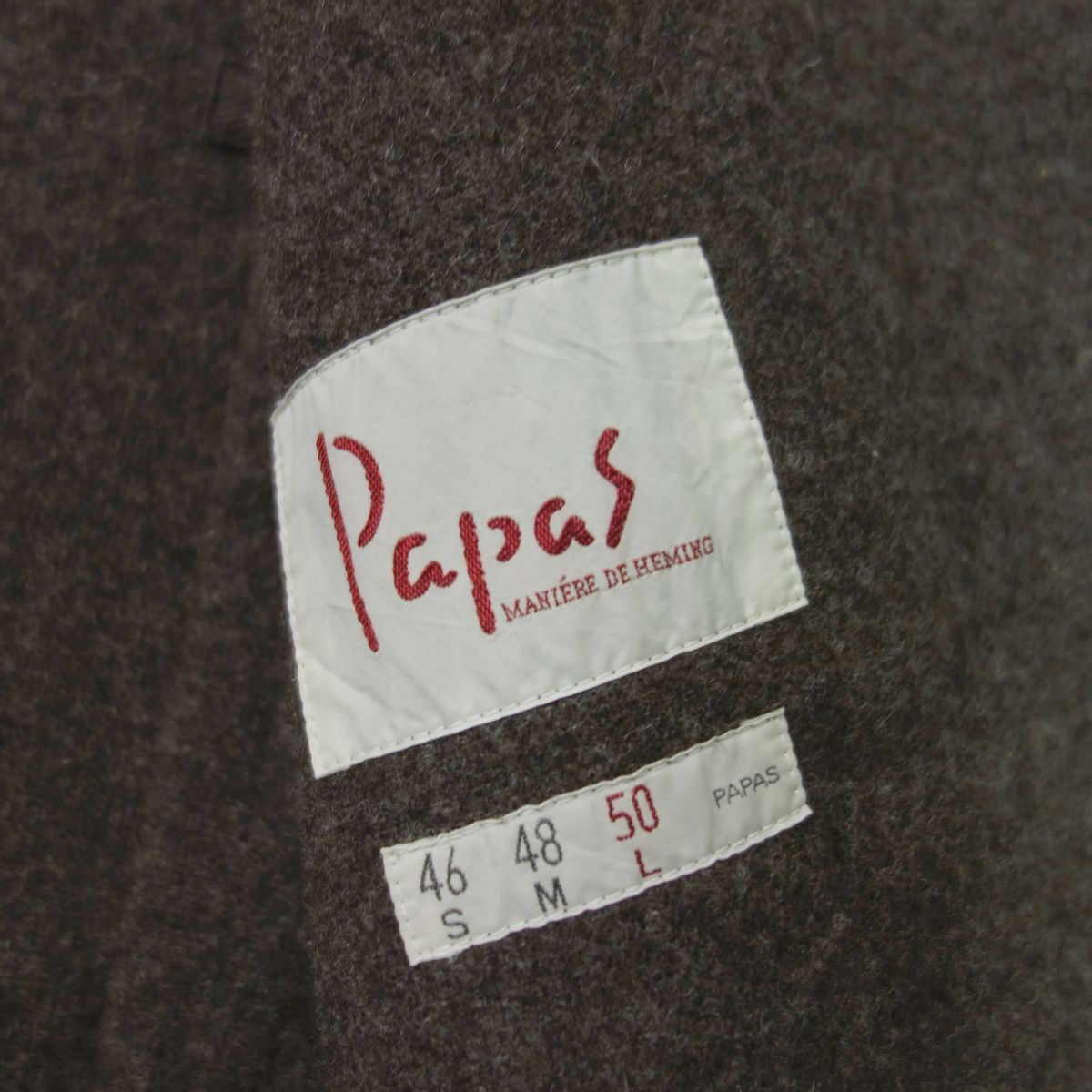 美品 PAPAS パパス 日本製 ロゴメタルボタンウール3Bジャケット カバーオール 50 L ブラウン メンズ_画像4