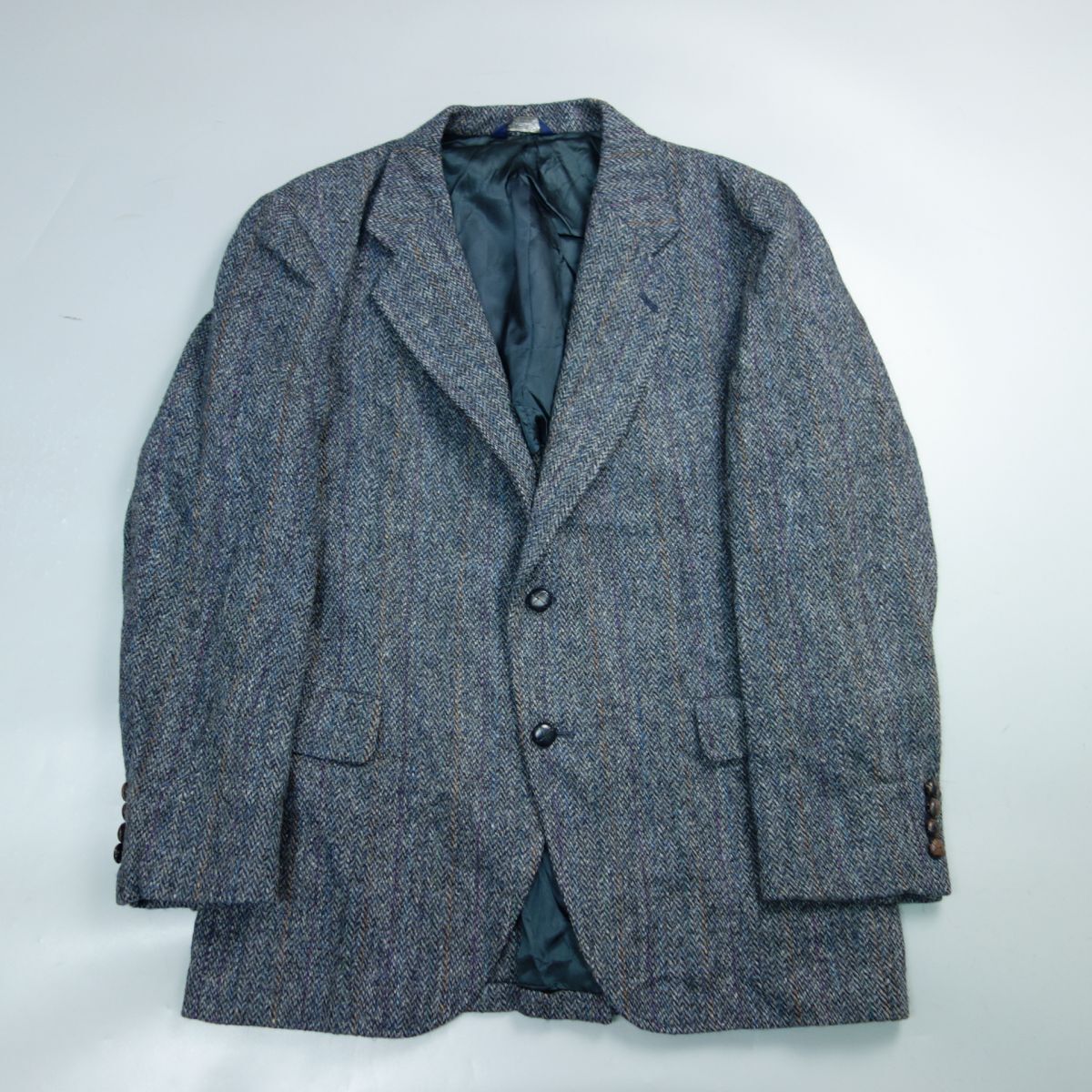 80s USA製 ハリスツイード HARRIS TWEED KUPPENHEIMER レザーボタン ツイード 2Bテーラードジャケット メンズ ヴィンテージ_画像1