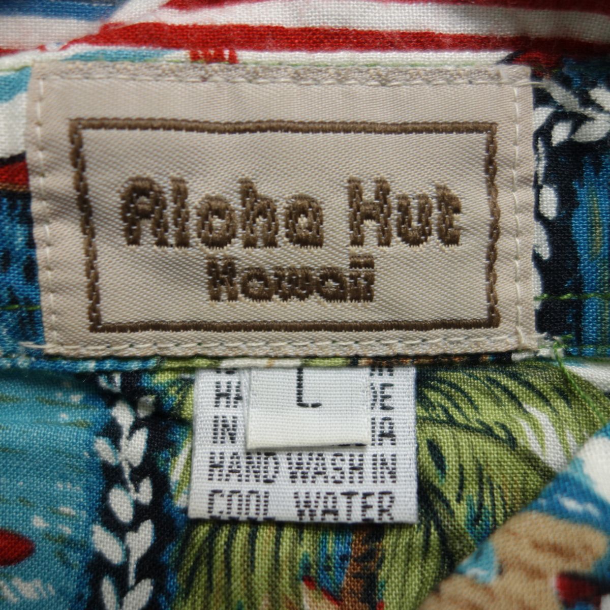 美品 90s Aloha Hut Hawaii レーヨン100％ 総柄 半袖シャツ アロハシャツ メンズ L ハワイの画像4