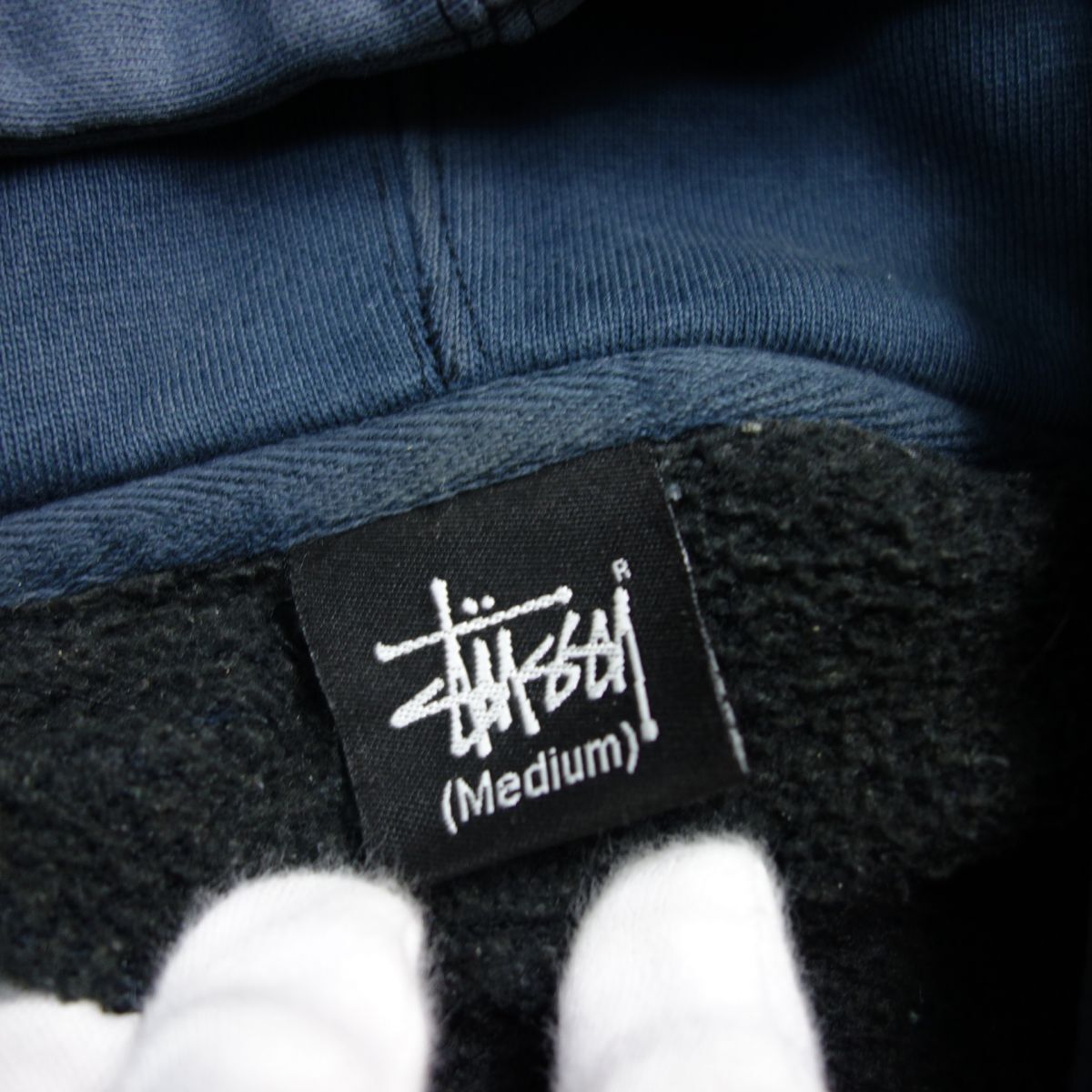 00s STUSSY ステューシー ロゴプリントスウェットパーカー M メンズ ネイビーフェード