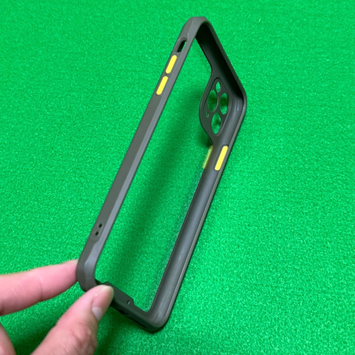 iPhone11 Pro Max ダンパー アクリル クリアケース 透明 全周保護 スマホケース フィルムセットカーキグリーン