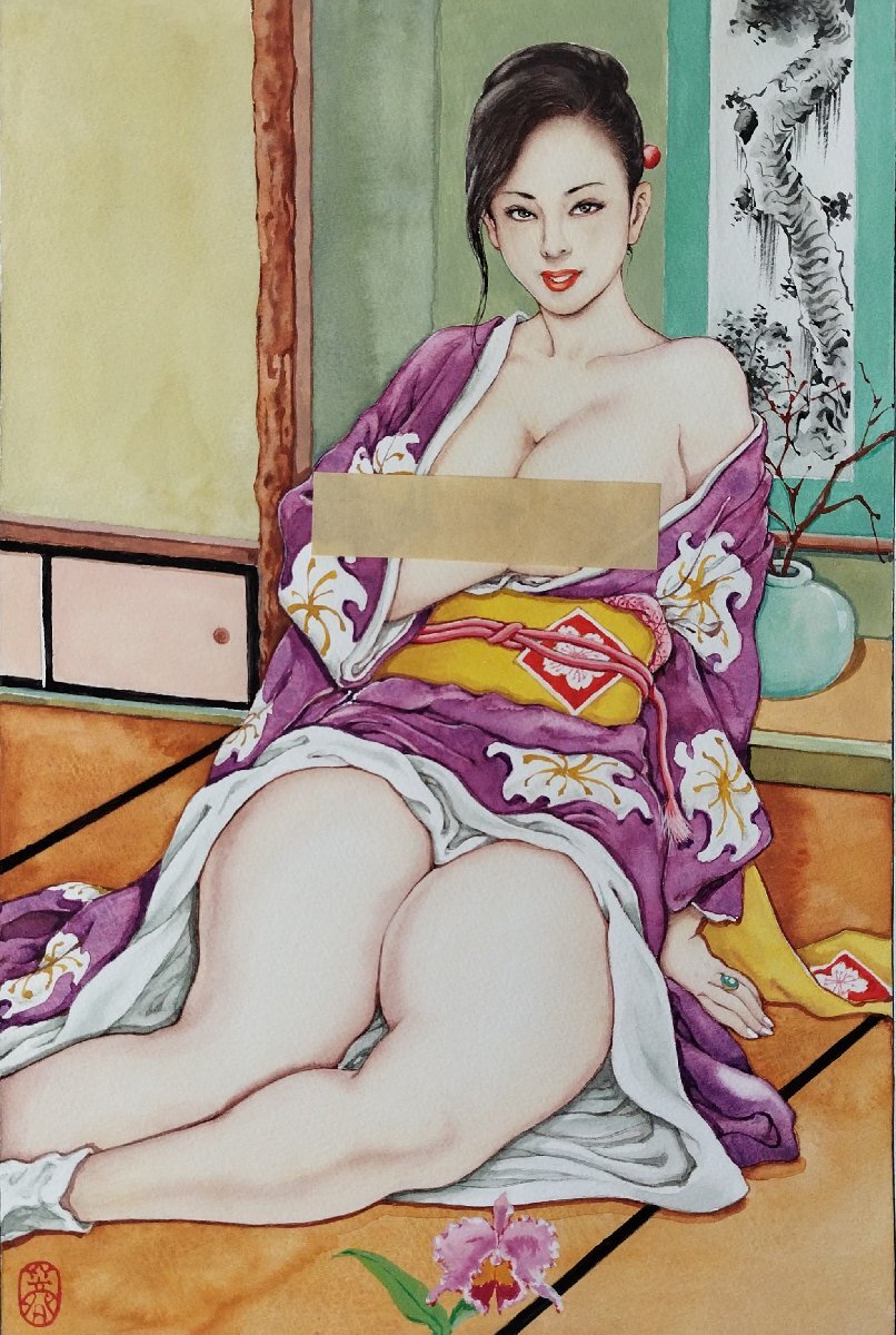 真作保証『笠間しろう 直筆彩色原画 画稿 熟女ものがたり 表紙画』検)伊藤晴雨 小妻容子 前田寿安 官能劇画 緊縛_画像2