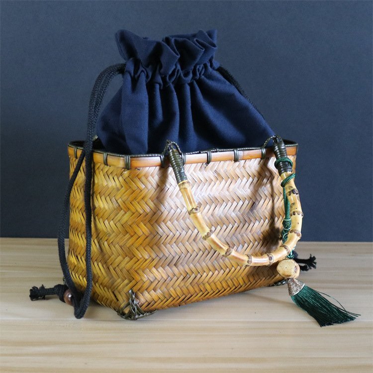 天然素材 竹編みのバッグ かごバック 細工籠 網代バッグ トートバッグ 籠 バッグ 内布付き ハンドメイド 竹編持手の画像5