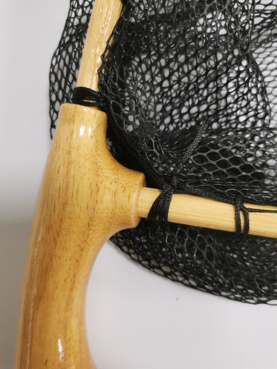 渓流 釣り 樫材製 ランディングネット タモ網 玉網 クランク ハンドル ウッドラバーネット フライフィッシング 持ち運びの画像6