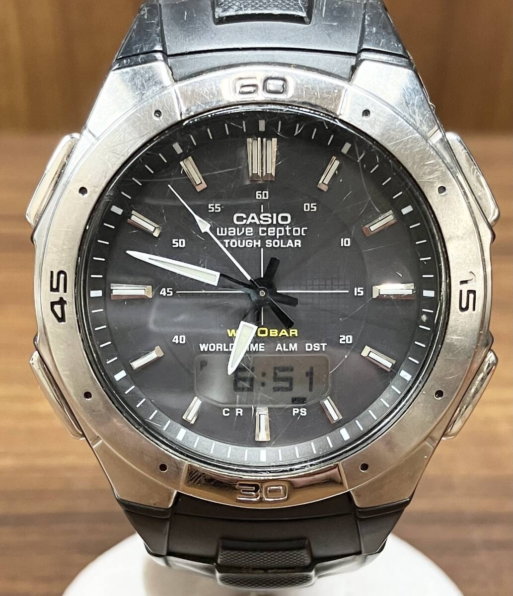 CASIO カシオ WVA-470 電波ソーラー ラウンド ラバーバンド 腕時計_画像1
