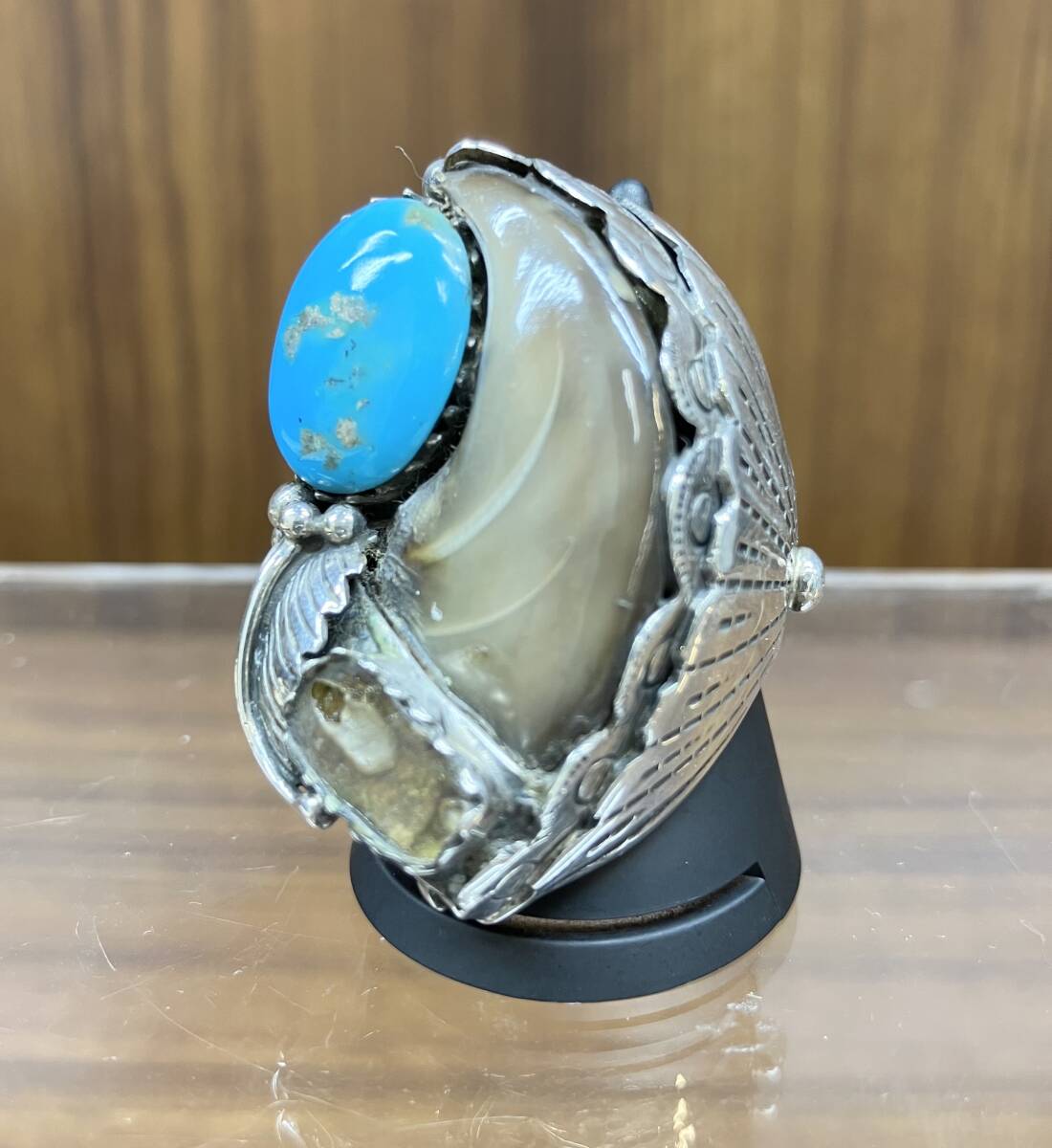 経典 指輪 リング ターコイズ 熊爪 ナバホ シルバー インディアンジュエリー 20.9g 20号 925 メンズ アクセサリー 20号~