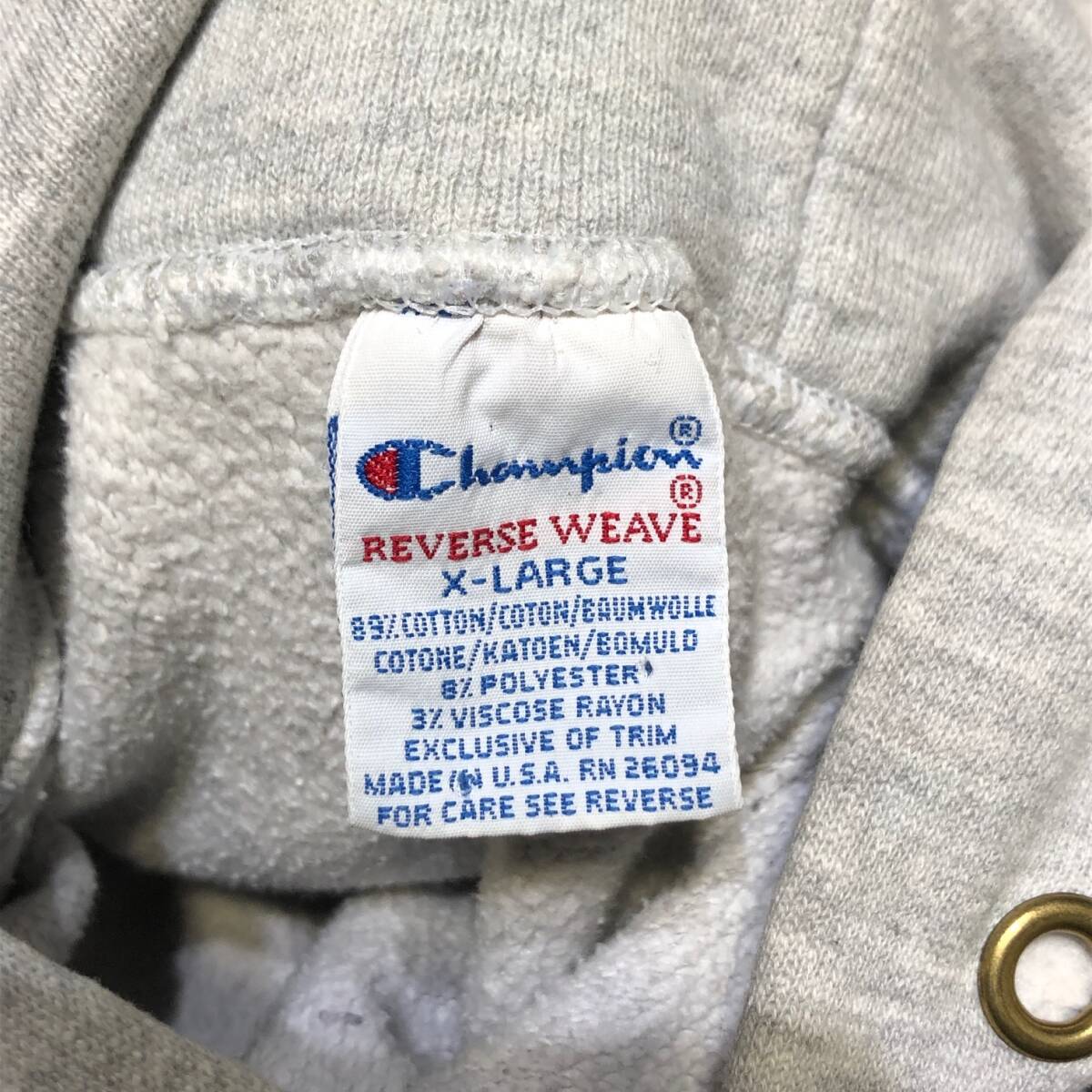 90s Champion REVERSE WEAVE USA製 目あり フーディ パーカー チャンピオン リバースウィーブ XLサイズ ホワイト 店舗受取可_画像4