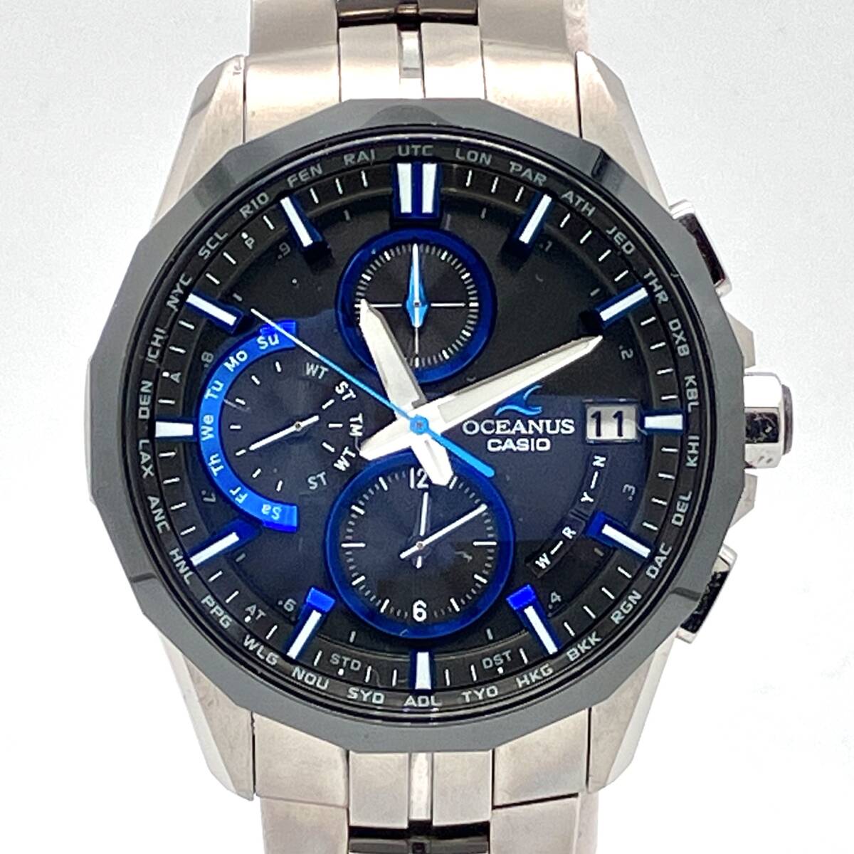 [ moveable goods ]CASIO OCEANUS OCW-S3001 titanium radio wave solar blue × black face men's wristwatch * windshield small scratch equipped 