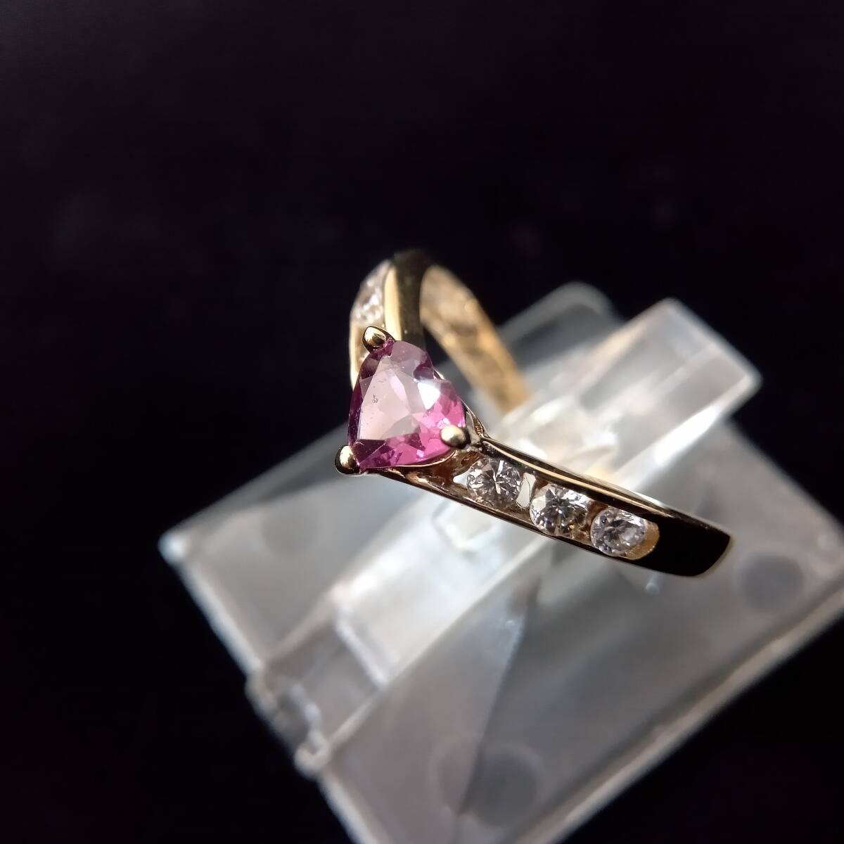 【ハートガーネットリング】K18／ダイヤ0.16ct ／＃11.5／2.2g リング/イエローゴールド台リングの画像2