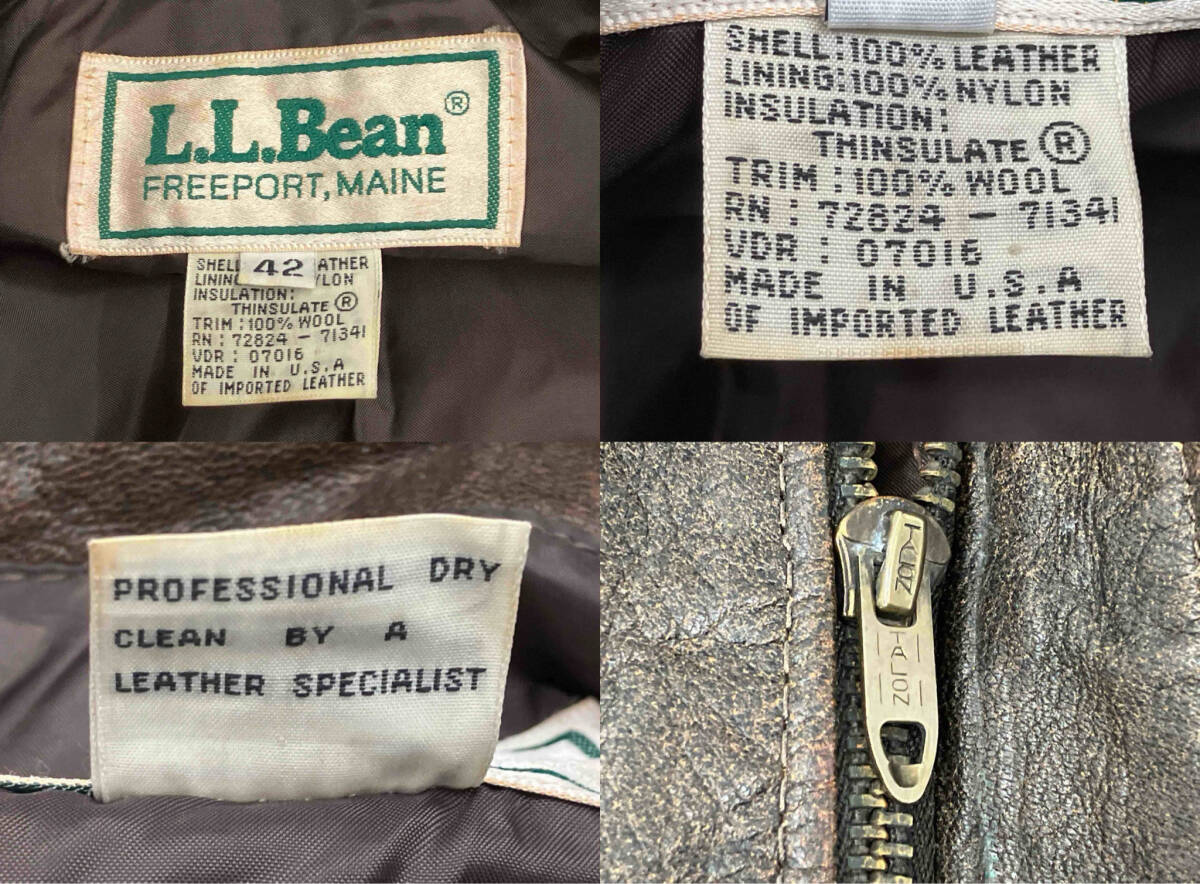 L.L.Bean エルエルビーン ヴィンテージ レザージャケット フライトジャケット 80s 90s MADE IN USA アメリカ製 サイズ42 ※状態考慮の画像6