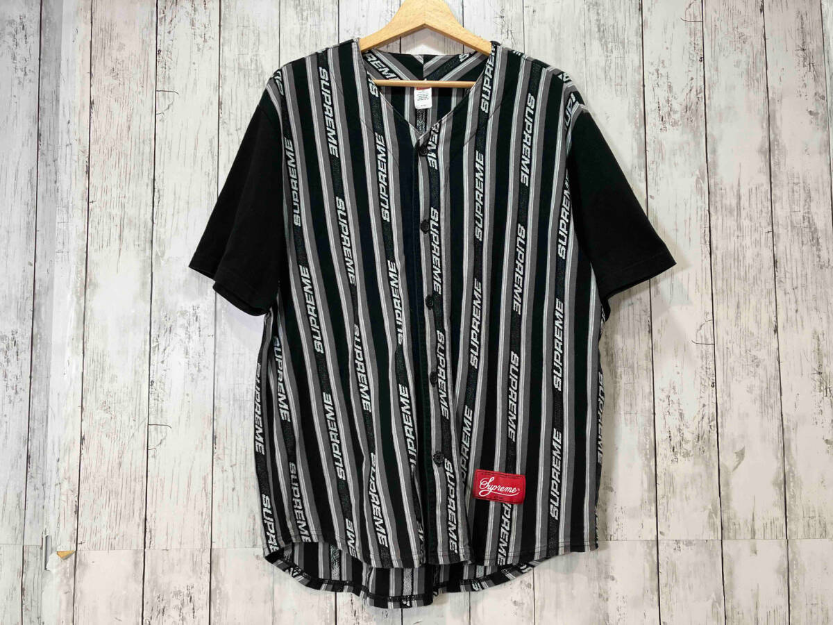 Supreme シュプリーム 19SS Jacquard Logo Baseball Jersey ジャガードロゴベースボールジャージ 半袖シャツ マルチカラー ストライプ柄 M_画像1