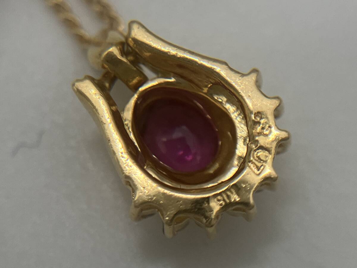 【鑑別カード付き】K18 40㎝／ダイヤ0.07ct／ルビー0.3ct／2.8g／ネックレス 店舗受取可