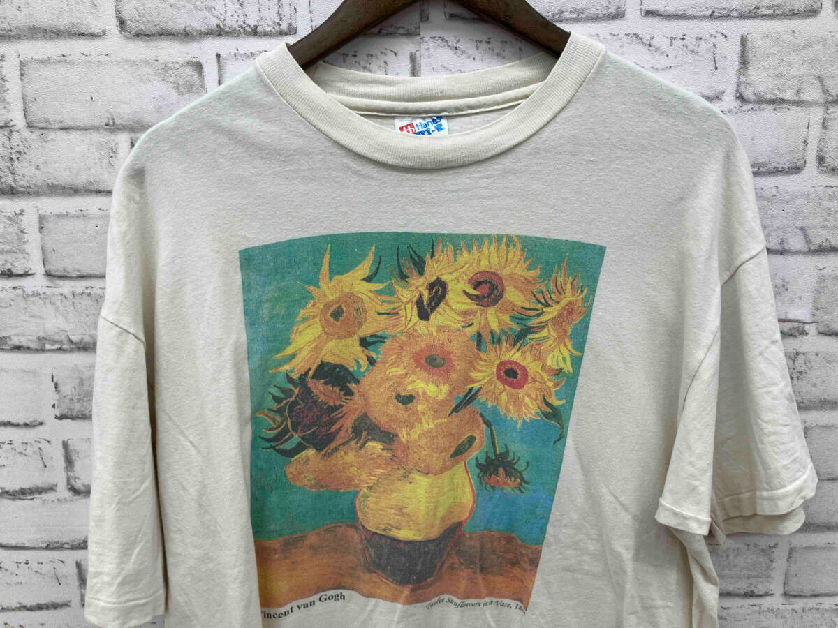 HANES ヘインズ Vincent Van Gogh 90s フィンセント・ファン・ゴッホ 半袖Tシャツ ひまわり ホワイト XLサイズ_画像3