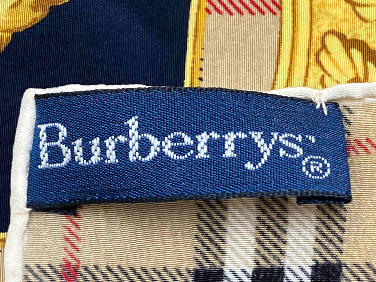BURBERRYS Burberry z шелк шарф noba в клетку темно-синий × Gold большой размер Италия производства 82cm ×86cm