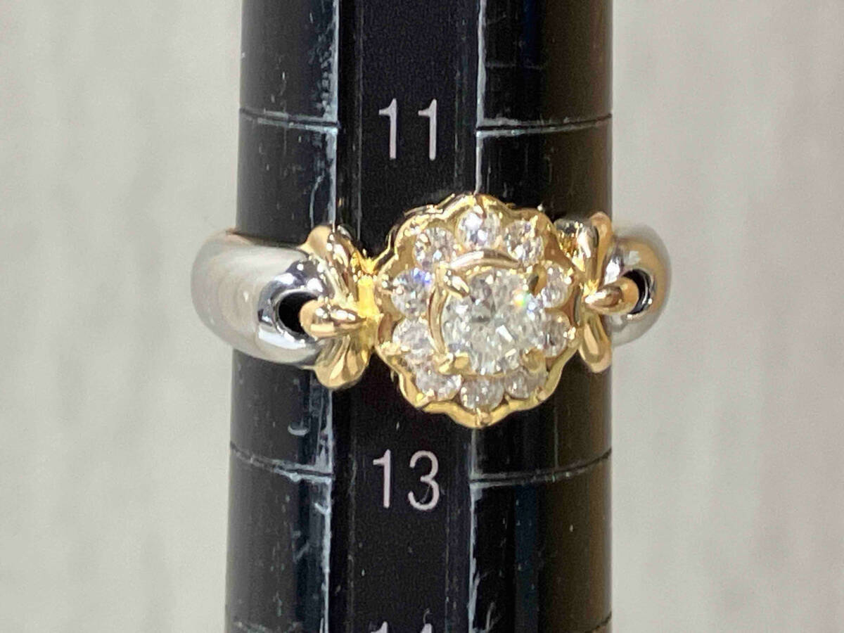 【ソーティング付】Pt900 プラチナ K18 ゴールド 天然ダイヤモンド 0.349/0.25ct サイズ約12号 総重量約4.6g リング 指輪_画像8