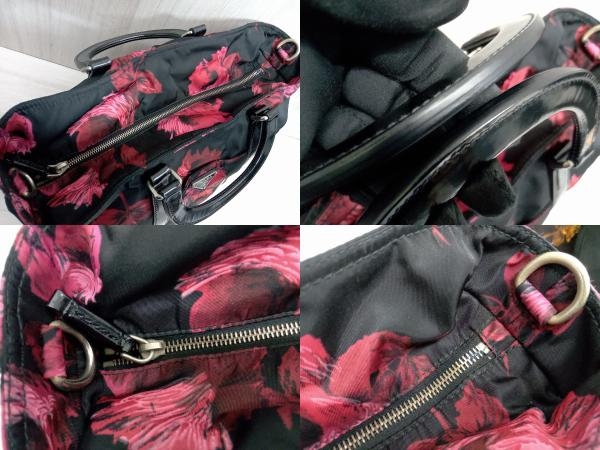 PRADA 38／31 BN1057 ハンドバッグ 花柄 ブラック×レッド 店舗受取可_画像7