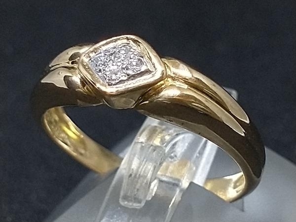 K18 YG Pt900 ダイヤモンド デザイン リング 指輪 イエローゴールド プラチナ 3.2g #11 店舗受取可_画像1