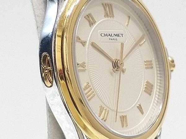 【1円】ジャンク 不動 CHAUMET ショーメ アクィラ 25A レディース クォーツ 腕時計 アイボリー文字盤 SS×GP Qz オーバル 破損有り_画像3